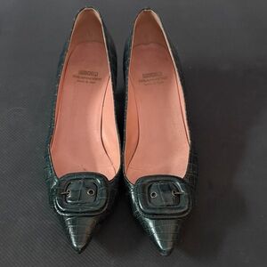 Moschino Green Crocodile Like Embossed Heels with Buckle